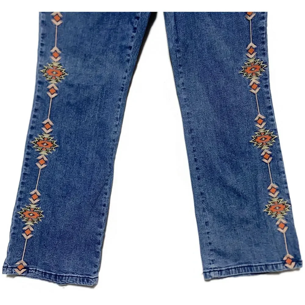 Denim 24/7 Women's Embroidered Blue Stretch Jeans Size 18W Cotton Spandex
